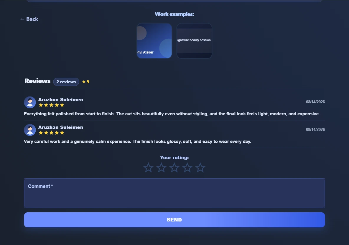 Bronvi master page reviews and work samples section