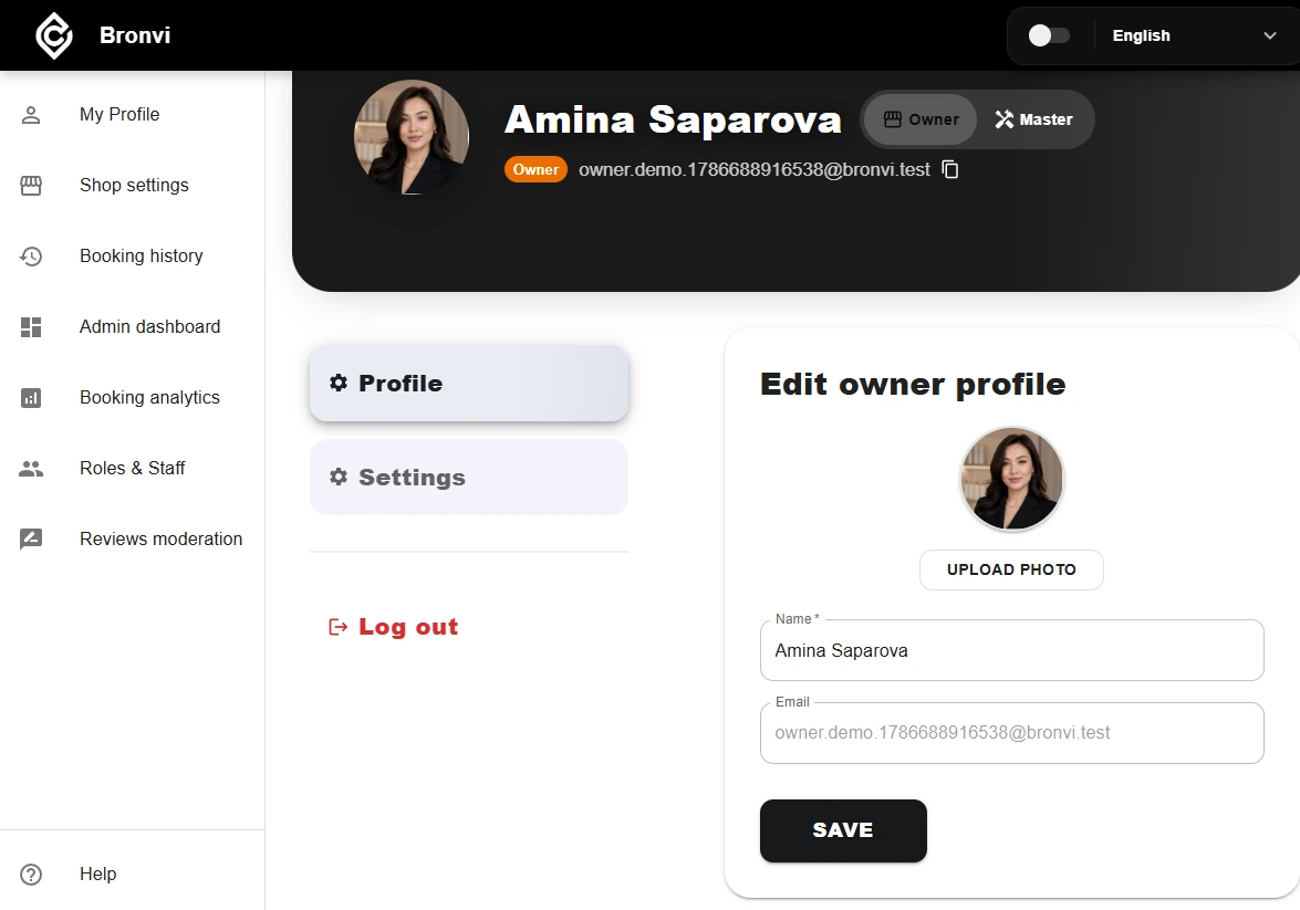 Bronvi owner profile screen