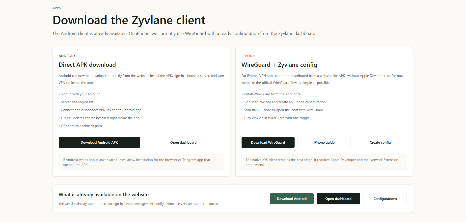 Zyvlane app download page